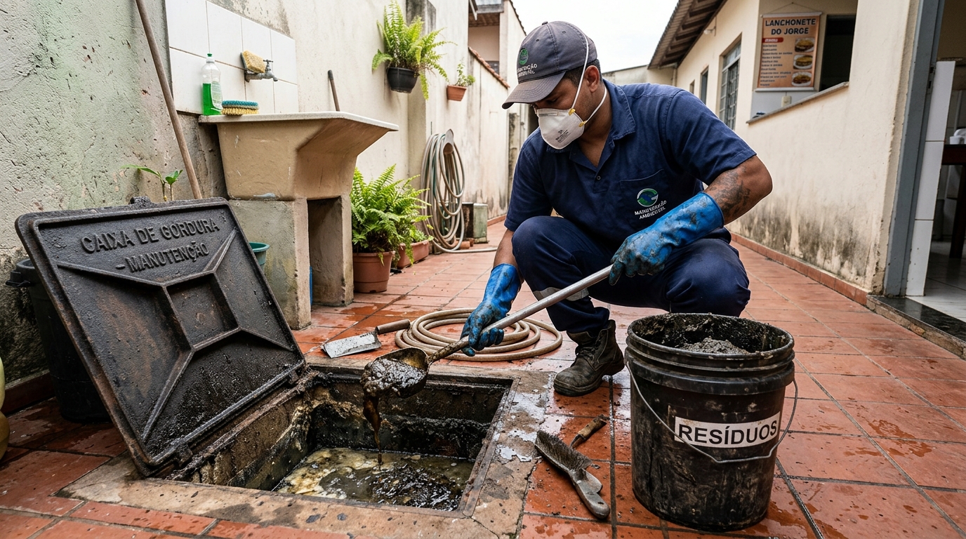 Remoção de resíduos da caixa de gordura em Natal‑RN